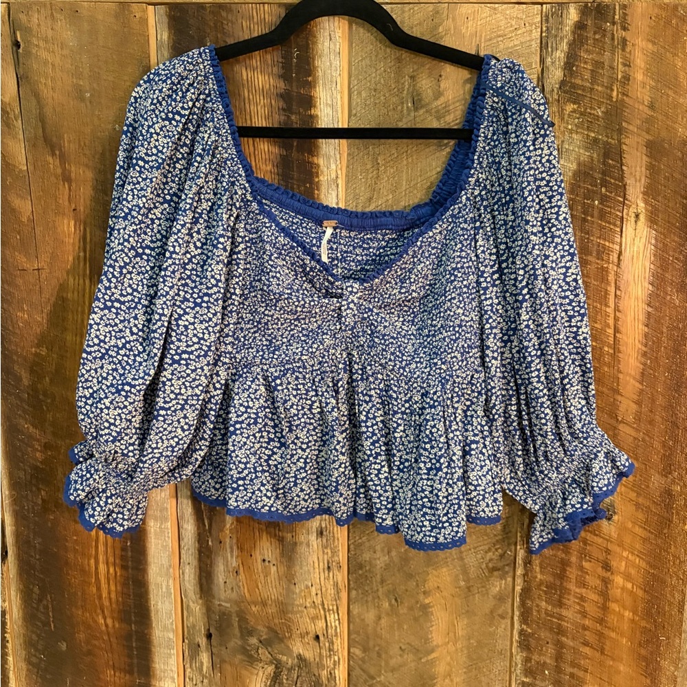 Free People Blue Floral Blouse